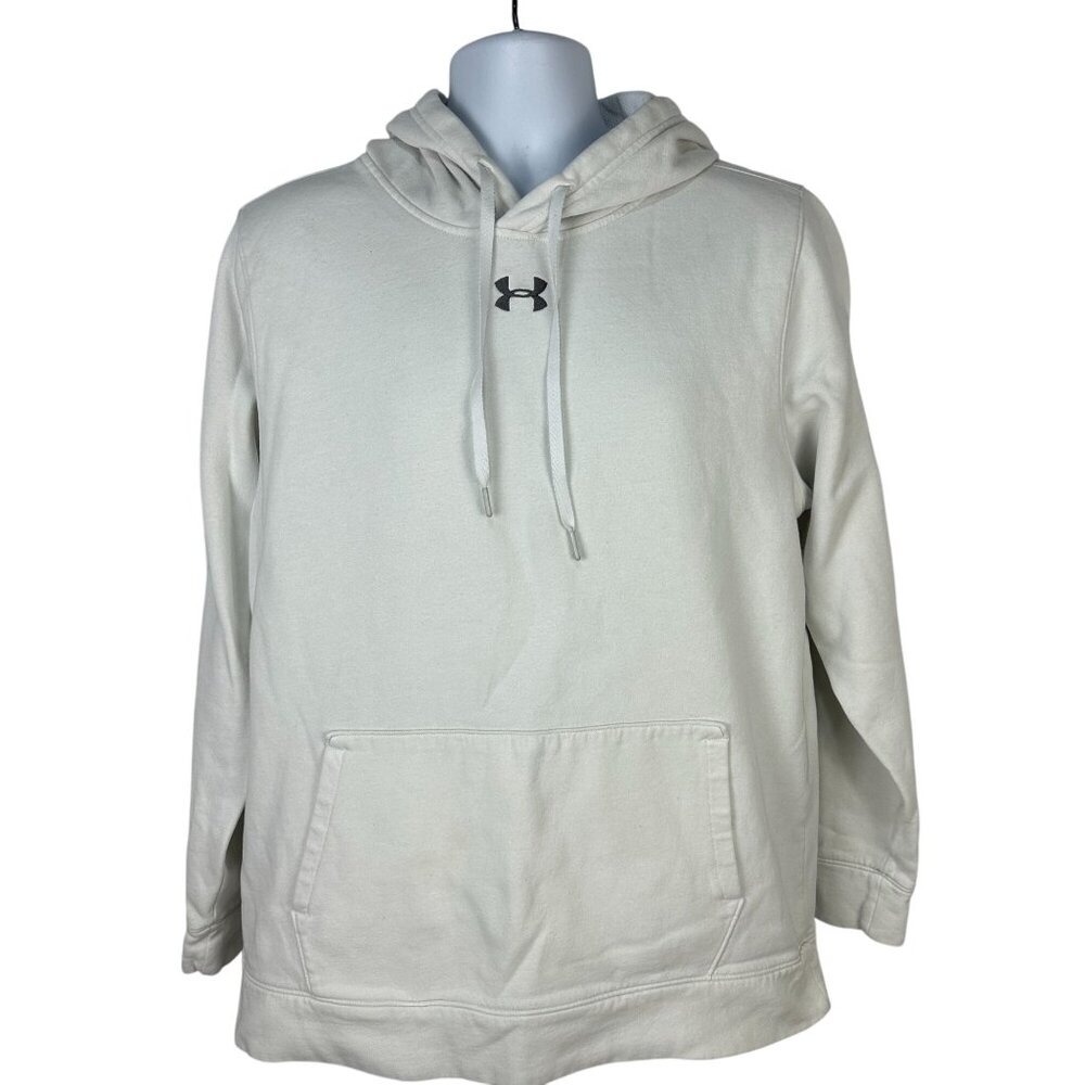 Under Armour White Hoodie LG Loose Fit Cotton/Polyester Blend Mens Sweatshirt
